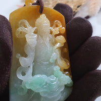 [Very Rare] Good Translucency Icy Brilliant Tri-Colour "God of Fortune" Pendant (JAB007177) 6