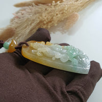 [Very Rare] Good Translucency Icy Brilliant Tri-Colour "God of Fortune" Pendant (JAB007177) 3