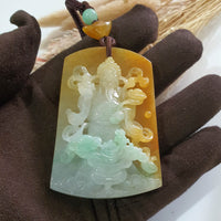 [Very Rare] Good Translucency Icy Brilliant Tri-Colour "God of Fortune" Pendant (JAB007177) 7
