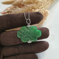 Good Translucency Icy Brilliant Green Jadeite “Eternity Knot” Pendant (SJB003584) 3
