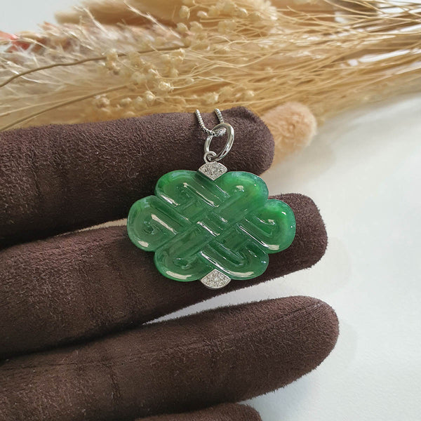 Good Translucency Icy Brilliant Green Jadeite “Eternity Knot” Pendant (SJB003584) 1