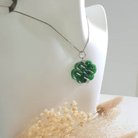 Good Translucency Icy Brilliant Green Jadeite “Eternity Knot” Pendant (SJB003584) 6