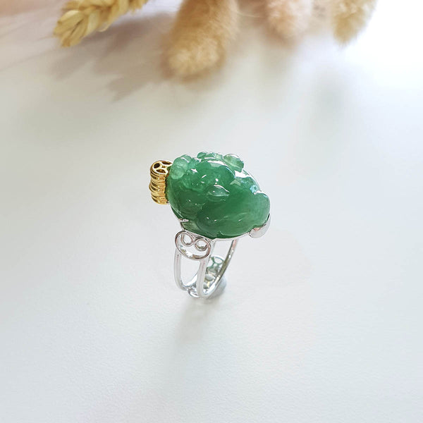 Good translucency Icy Green “Auspicious Three-Legged Toad” Wealth Ring (SJD000219) 1