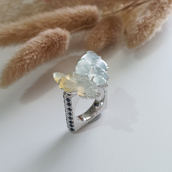 Highly Translucent Icy Jadeite “Prosperity GoldFishes” Ring (SJD000322) 1