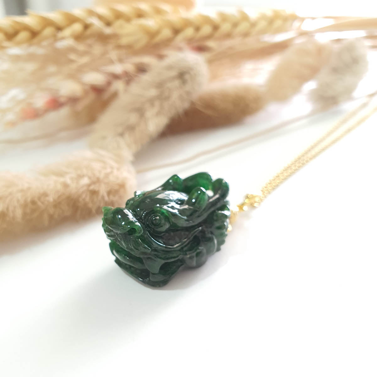 Translucent Icy Green Jadeite “Dragon’s Gaze” Pendant (SJD000325) 1