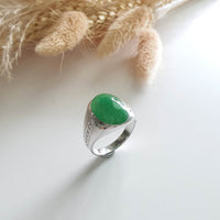 Translucent Brilliant Icy Green Jadeite Cabochon Ring (SJD000798) 1