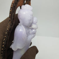 [Rare] Translucent Lavender Jadeite "Child Granting Guanyin" Ornament (SJK000119) 6