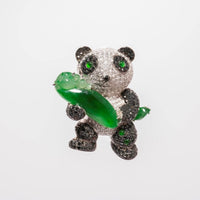 Magnificent Highly Translucent Imperial Green Jadeite Diamonds Pavé Panda Pendant/Brooch 1