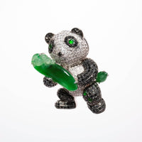Magnificent Highly Translucent Imperial Green Jadeite Diamonds Pavé Panda Pendant/Brooch 2