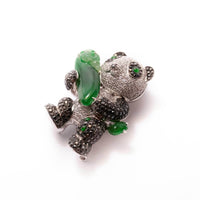 Magnificent Highly Translucent Imperial Green Jadeite Diamonds Pavé Panda Pendant/Brooch 3